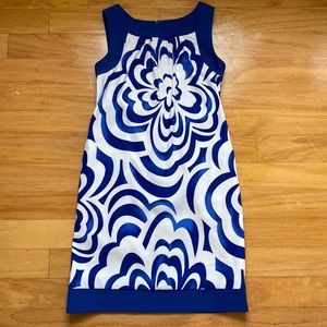 Kim Rogers Cobalt Blue and White Pencil Dress with Pockets
